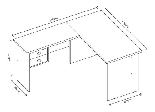 Mesa Para Computador Em L Espaçosa Com 2 Gavetas 1 Chave Pr