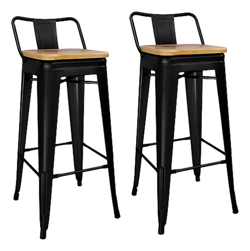 Set X2 Taburete Tólix Comedor Metal Madera Negro