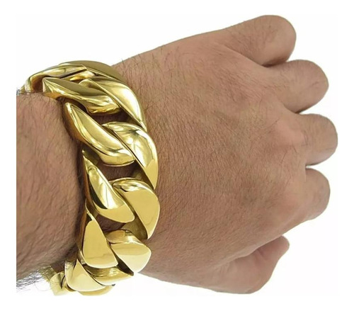 Pulseira Masculina Macica 31mm Banhada A Ouro Ostentaçao