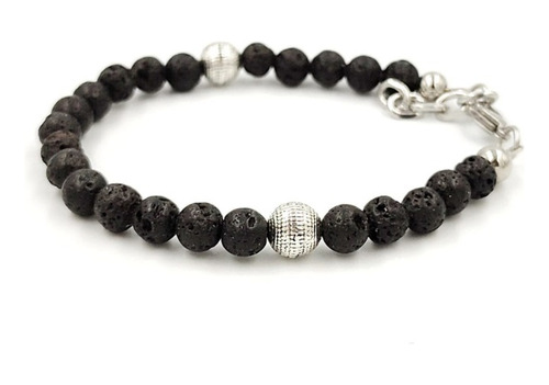 Pulsera Hombre Piedra Volcanica Negra Protectora 