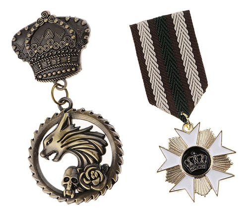 2 Uds Medalla A Rayas Corona Insignia Broche Pin Disfraz