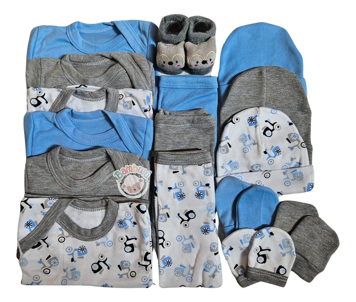 Pack Ajuar Bebé, Recién Nacido, Ropa Baby Shower Color Gris-motos Talla 0-3m