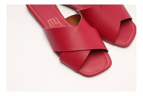 Imagem 6 de 6 de Sandália Feminina Rasteira Baixa Flat Tira X Rosa My Shoes