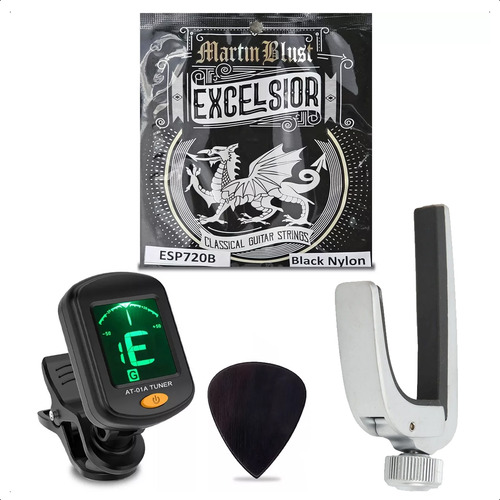 Encordado Clásica Esp720 Nylon Negro Capodastro Afinador Púa