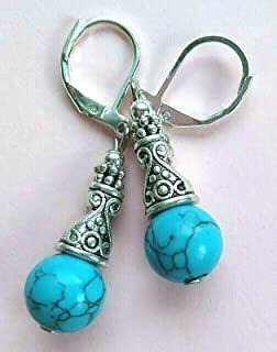 Pendientes Estilo Cono Bali Azul Turquesa Sp Leverback P Rsm