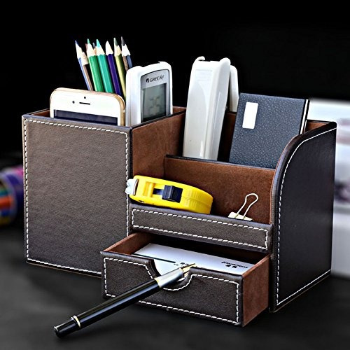 Organizador De Escritorio De Cuero De Multiples Funciones Ca
