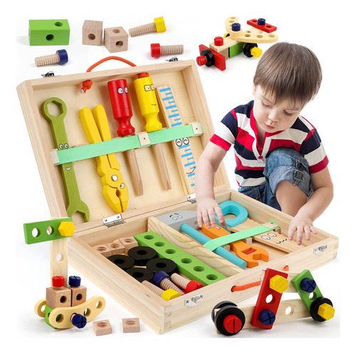 Aomola Wooden Tool Kit Toy For Kids 3 4 Year Old, 35 Pcs To.