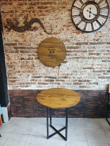 Imagen 8 de 8 de Mesa Industrial Hierro Y Madera 80cm Redonda Base Central