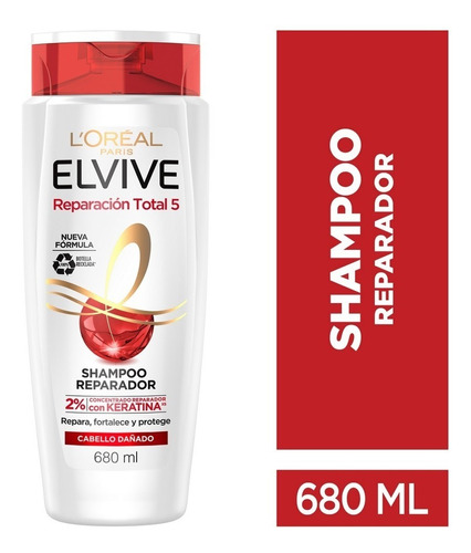 Elvive Shampoo Reparacion Total 5 Keratina Cabello Dañado 