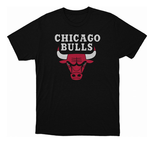 Remera Basket Nba Chicago Bulls Negra Logo Completo