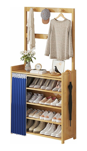 Perchero Rack Closet Ropero Zapatera Organizador Con Cortina