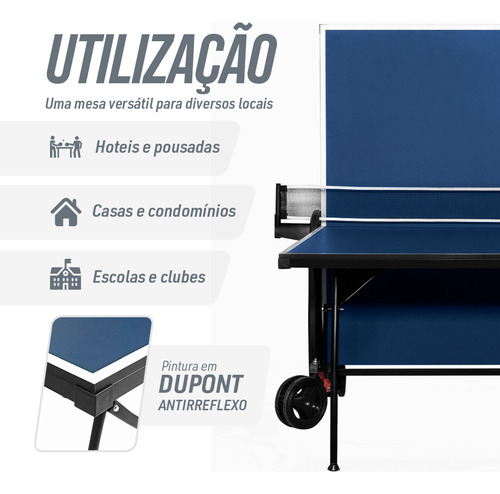 Mesa Tênis De Mesa Com Paredão Mdf15mm Giant Dragon Cor Azul