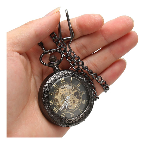 Reloj De Bolsillo Skeleton Mecánico Vintage Con Doble Carcas