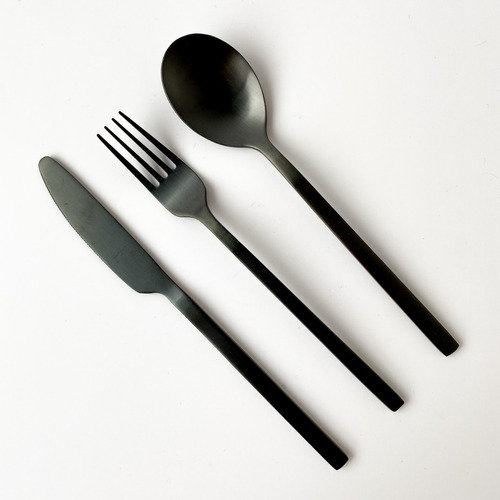 Set X3 Cubiertos Utensilios Mesa Negro Acero Inoxidable Noi