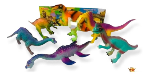 Set De 6 Dinosaurios De Goma 20 Cm 