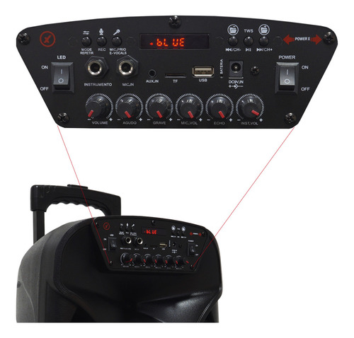 Caixa Som Amplificada Portátil Bluetooth 480W Rms Led Bateria Tws Amvox Aca 480 Viper II 2 Microfone