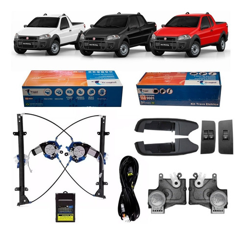 Kit Vidro Elétrico Strada Palio 2 Portas + Trava Tragial Tp2