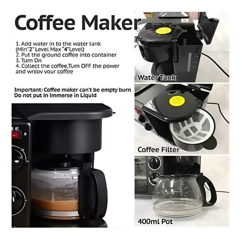 Máquina Para Hacer Desayuno 3 En 1 Horno Cafetera Sartén