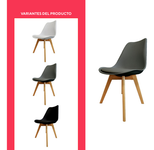 Set 2 Sillas De Comedor Tulip Patas De Madera Asiento Colcho Estructura de la silla Gris