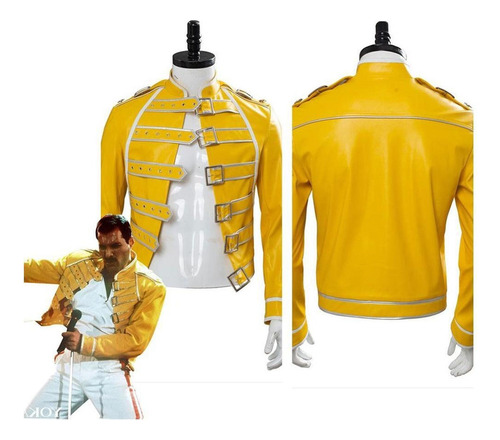 Disfraz Reina Freddie Mercury Cosplay Abrigo Traje Amarillo