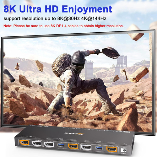 Conmutador Kvm Dp 8k, 8k/60 Hz, Ratón Compartido, Teclado, I