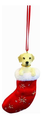 Amarillo Labrador Calcetin De Navidad Ornamento Con  Santa '