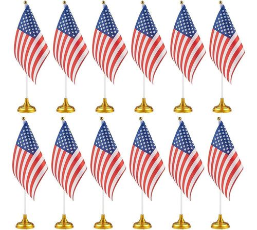 12 Paquete De Bandeiras Mini Americanas Base Escritorio...