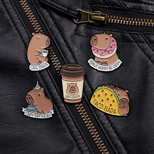 5pcs Capibara Esmalte Pin Café Broche Dibujos Anmal Insignia
