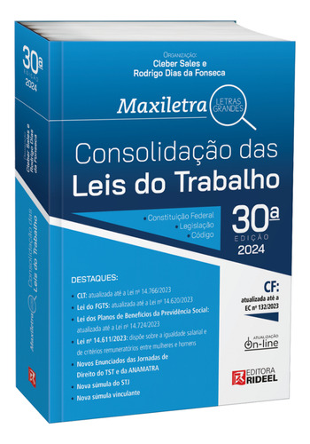 Consolidação Das Leis Trabalho Maxiletra 30ª Ed - Clt 2024, De Rodrigo Dias Da Fonseca E Cléber Sales., Vol. 1. Editorial Rideel, Tapa Mole, Edición 30ª En Português, 2024