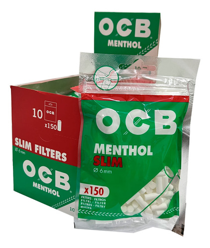 Filtro Ocb Menthol Slim 6mm Display Com 10 Pacotes