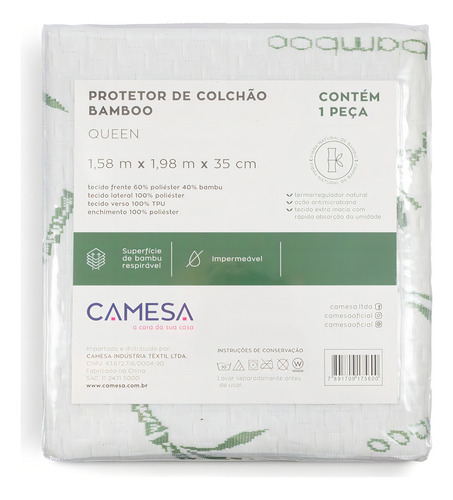 Protetor De Colchão Queen Impermeável Bambu Camesa