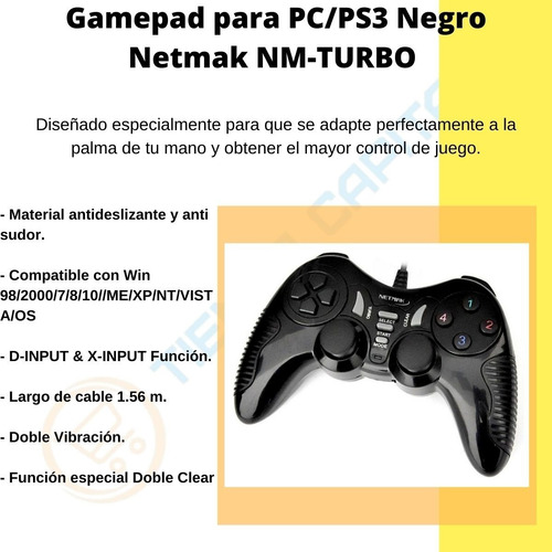 Joystick Gamepad Gamer Turbo Netmak Pc Usb Dual Shock