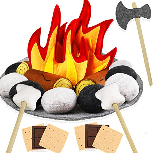 23 Pcs Pretende Juguetes Campfire, Kids Plush Felt Play Camp