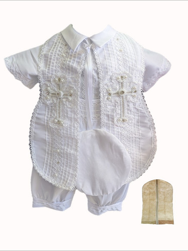 Traje Para Bautizo De Niño Ropón Bautizo Niño Elegante M.p03 Blanco T6m