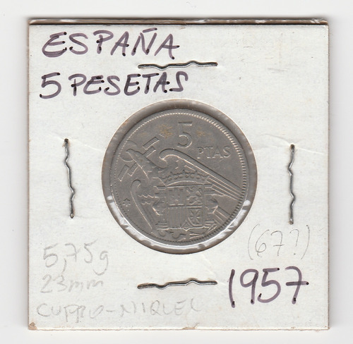 Moneda España 5 Pesetas 1957 (67?) Vf+