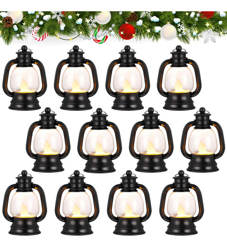 12 Mini Farol De Navidad Decorativo Con Vela Led Parpadeante