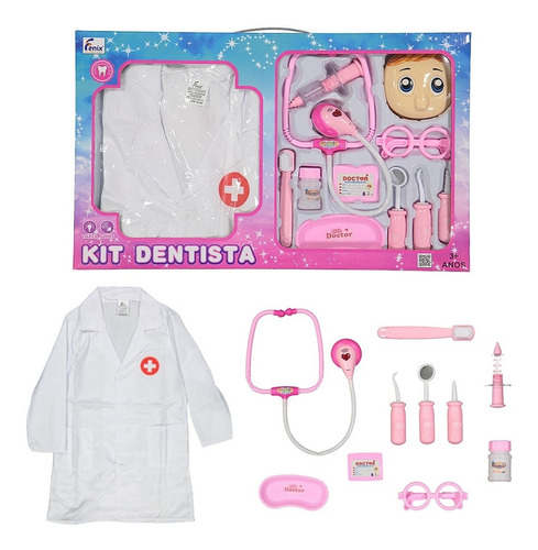 Kit Dentista Infantil Com Luz E Som 13 Peças Rosa Fenix