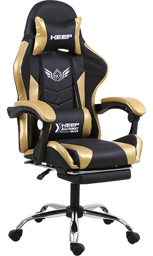 Silla Gamer Reclinable Giratoria Ergonómica Súper Cómoda Negra Negro/dorado Con Dispositivo De Masaje Lumbar