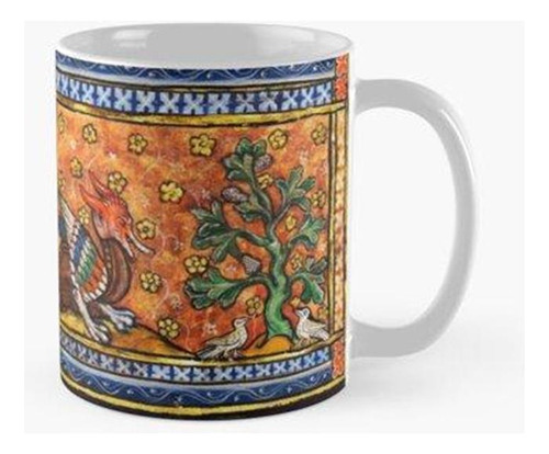 Taza Bestiario Medieval, Dragón, Árbol De La Vida Y Pájaros,