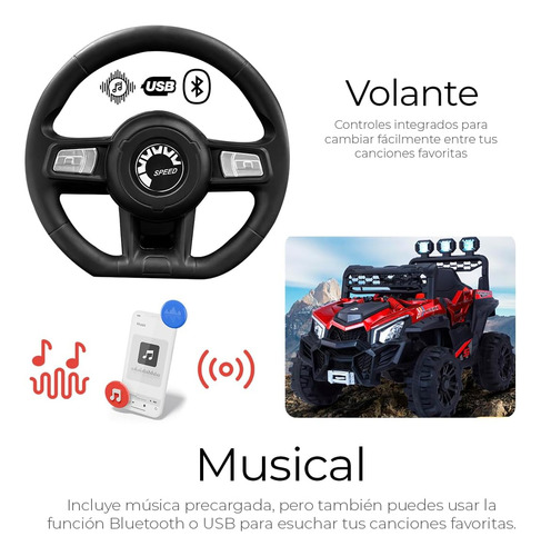 Buggy Electrico Montable Para Niños Color Rojo, Carrito De Control Remoto Y Manejo Directo, Con Luces, Estereo Y Pedales Funcionales, Medidas: Alto 76cm X Ancho 68cm X Largo 109cm