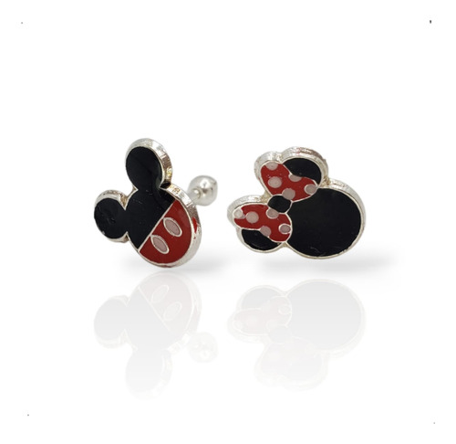 Aretes Tipo Broquel Mickey Y Minnie, Plata .925