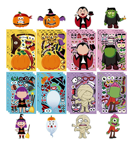 Pegatinas Para Juegos De Fiesta De Halloween, 24 Hojas,...