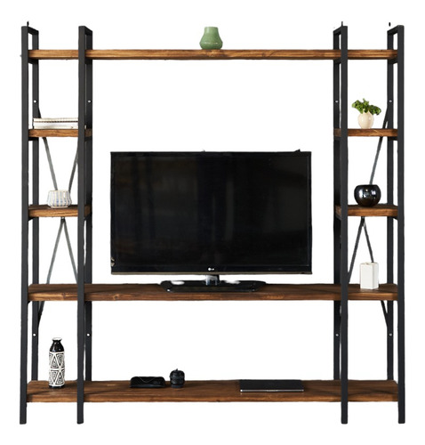 Rack Tv Estilo Industrial Hierro Y Madera