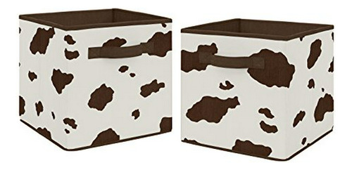Brown Y Crema Impresión De La Vaca Plegables De Tela Cubo De