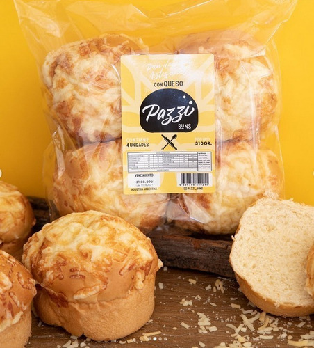 Pan De Papa Con Queso Para Hamburguesas Pazzi X 4 Unidades