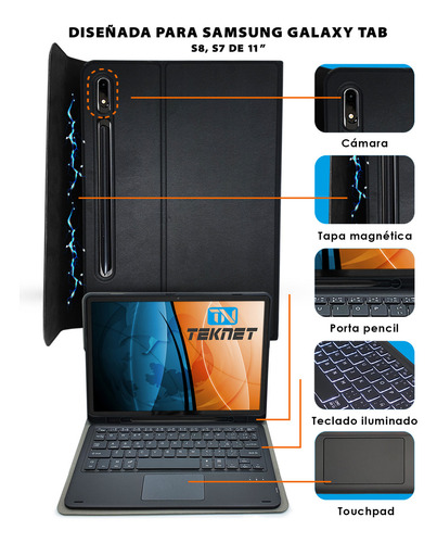 Funda Teclado Touchpad Para Samsung Galaxy Tab S8 X700 Color Negro