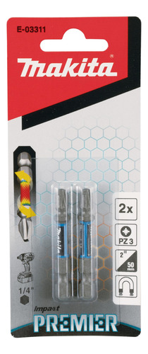 Puntas De Impacto Pz3 X 2 Premier 2 Piezas Makita E03311