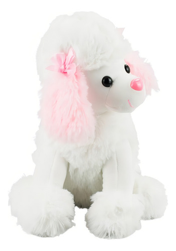 Cachorro Poodle Em Pelúcia Branco Com Detalhes Rosa 20 Cm Cor Branco e Rosa