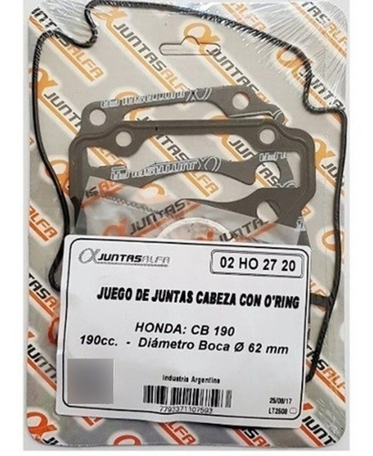 Junta Honda 190 Cb Jgo. 1/2 Cabeza Cilindro Alfa C/oring