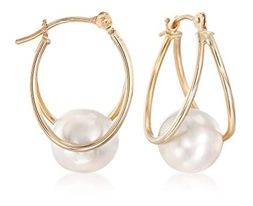 Aretes De Doble Aro De Perlas En Oro De 14k, Marca Pyle